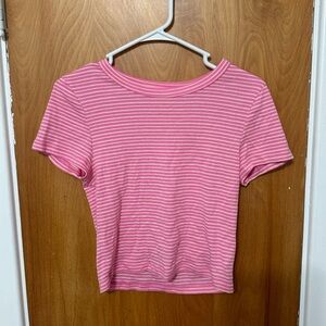 AMERICAN EAGLE PINK STRIPED BABY TEE - NEVER WORN